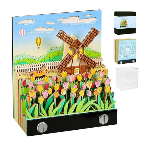 3D Kalender Abreißen 2026, Tischkalender 2026, 3D Notizblock mit Licht, 3D Memo Pad Kalender, Kreative Windrädchen Papierskulptur, Geschenk Desktop Ornament für Weihnachten, Thanksgiving, Geburtstag von WDKXCN