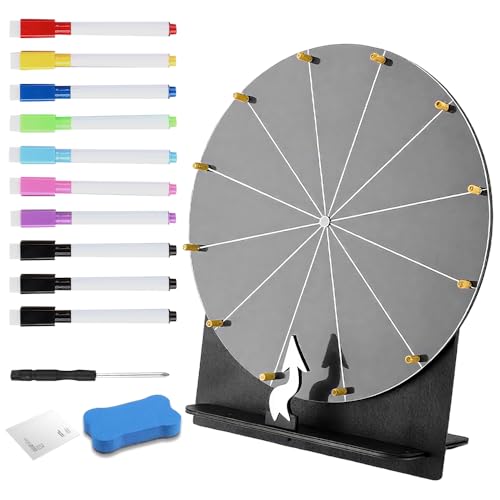 WDKXCN Glücksrad Zum Drehen, Glücksrad Spielzeug, Glücksrad Kaufen mit 10 Markierstif, Radiergummi und Schraubenzieher, Gluecksrad Gluecksrad, Glücksrad Holz für Wortspiele, Neujahr, Party (Schwarz) von WDKXCN