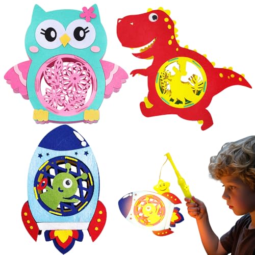 WDKXCN Laternen Bastelset für Kinder, 3 Stück St Martin Laterne Bastelset Ohne Laternenstab, Diy Laternen Bastelset für Kinderparty, Laternenumzüge, Halloween (Dinosaurier, Rakete, Eule) von WDKXCN