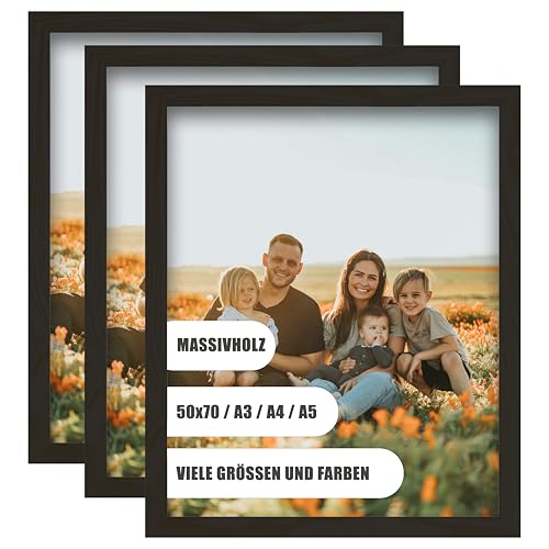 WDN CRAFT Bilderrahmen 50x70 cm 3er SET- Natur Holz (Kiefer) - Fotorahmen 50x70 - Bilderrahmen 50 x 70 Schwarz 3 Stück Bilderrahmen 50 x 70 Schwarz von WDN CRAFT