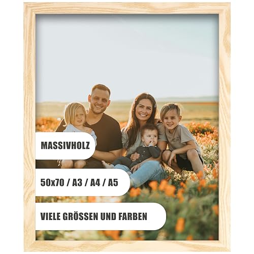 WDN CRAFT Bilderrahmen 50x70 cm - Natur Holz (Kiefer) - Fotorahmen 50x70 - Bilderrahmen 50 x 70 Naturfarbenes von WDN CRAFT