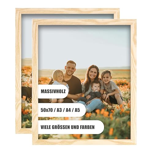 WDN CRAFT Bilderrahmen 50x70 cm2er SET - Natur Holz (Kiefer) - Fotorahmen 50x70 - Bilderrahmen 50 x 70 Naturfarbenes 2 Stück Bilderrahmen 50 x 70 Naturfarbenes von WDN CRAFT