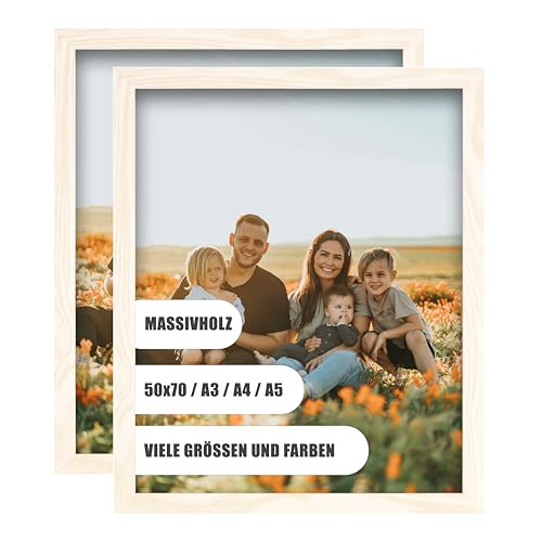 WDN CRAFT Bilderrahmen 50x70 cm2er SET - Natur Holz (Kiefer) - Fotorahmen 50x70 - Bilderrahmen 50 x 70 Weiß 2 Stück Bilderrahmen 50 x 70 Weiß von WDN CRAFT