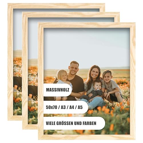 WDN CRAFT Bilderrahmen 50x70 cm3er SET - Natur Holz (Kiefer) - Fotorahmen 50x70 - Bilderrahmen 50 x 70 Naturfarbenes 3 Stück Bilderrahmen 50 x 70 Naturfarbenes von WDN CRAFT