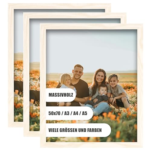 WDN CRAFT Bilderrahmen 50x70 cm3er SET - Natur Holz (Kiefer) - Fotorahmen 50x70 - Bilderrahmen 50 x 70 Weiß 3 Stück Bilderrahmen 50 x 70 Weiß von WDN CRAFT