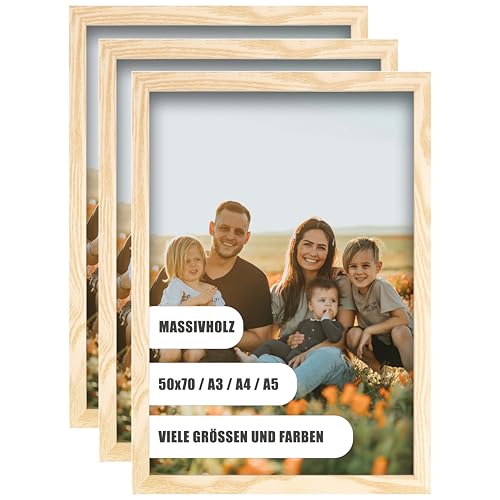 WDN CRAFT Bilderrahmen din A3 29,7x42 cm 3er SET- Natur Holz (Kiefer) - Fotorahmen 29,7x42 - Bilderrahmen A3 Naturfarbenes 3 Stück Bilderrahmen A3 Naturfarbenes von WDN CRAFT