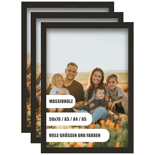 WDN CRAFT Bilderrahmen din A3 29,7x42 cm 3er SET- Natur Holz (Kiefer) - Fotorahmen 29,7x42 - Bilderrahmen A3 Schwarz 3 Stück Bilderrahmen A3 Schwarz von WDN CRAFT