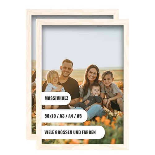 WDN CRAFT Bilderrahmen din A3 29,7x42 cm2er SET - Natur Holz (Kiefer) - Fotorahmen 29,7x42 - Bilderrahmen A3 Weiß 2 Stück Bilderrahmen A3 Weiß von WDN CRAFT