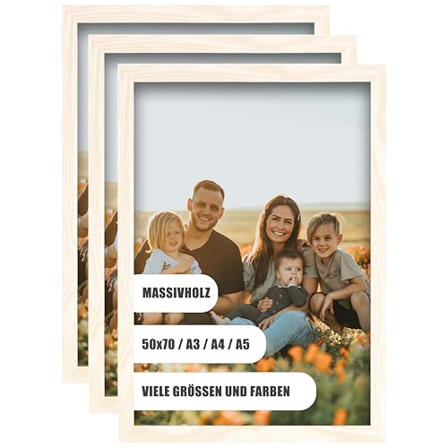 WDN CRAFT Bilderrahmen din A3 29,7x42 cm3er SET - Natur Holz (Kiefer) - Fotorahmen 29,7x42 - Bilderrahmen A3 Weiß 3 Stück Bilderrahmen A3 Weiß von WDN CRAFT