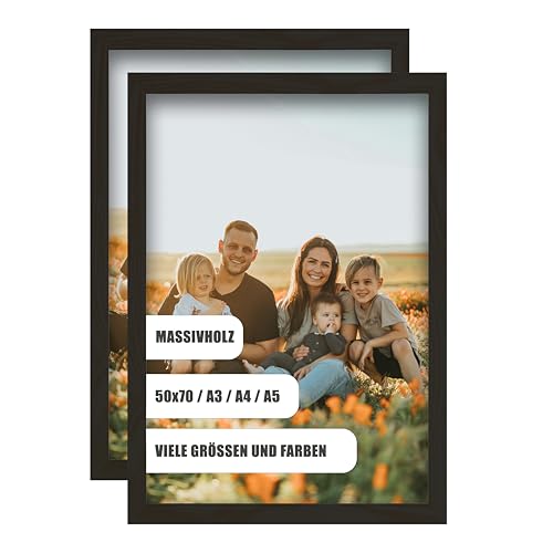 WDN CRAFT Bilderrahmen din A4 21x29,7 cm 2er SET- Natur Holz (Kiefer) - Fotorahmen 21x29,7 - Bilderrahmen A4 Schwarz 2 Stück Bilderrahmen A4 Schwarz von WDN CRAFT