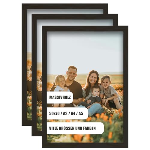 WDN CRAFT Bilderrahmen din A4 21x29,7 cm 3er SET- Natur Holz (Kiefer) - Fotorahmen 21x29,7 - Bilderrahmen A4 Schwarz 3 Stück Bilderrahmen A4 Schwarz von WDN CRAFT