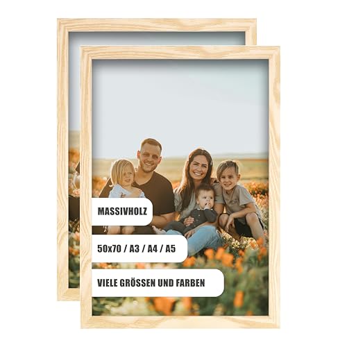 WDN CRAFT Bilderrahmen din A4 21x29,7 cm2er SET - Natur Holz (Kiefer) - Fotorahmen 21x29,7 - Bilderrahmen A4 Naturfarbenes 2 Stück Bilderrahmen A4 Naturfarbenes von WDN CRAFT