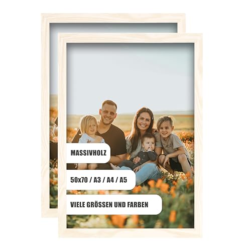 WDN CRAFT Bilderrahmen din A4 21x29,7 cm2er SET - Natur Holz (Kiefer) - Fotorahmen 21x29,7 - Bilderrahmen A4 Weiß 2 Stück Bilderrahmen A4 Weiß von WDN CRAFT