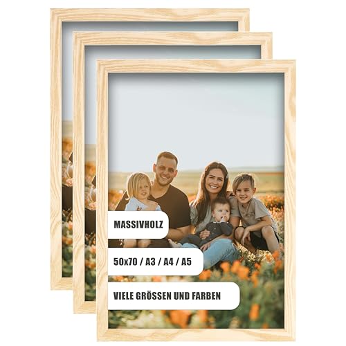WDN CRAFT Bilderrahmen din A4 21x29,7 cm3er SET - Natur Holz (Kiefer) - Fotorahmen 21x29,7 - Bilderrahmen A4 Naturfarbenes 3 Stück Bilderrahmen A4 Naturfarbenes von WDN CRAFT