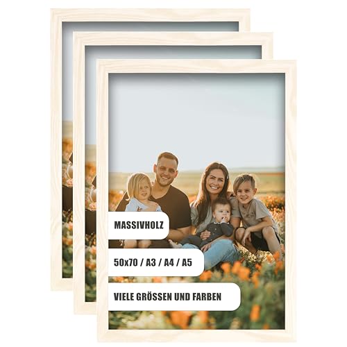 WDN CRAFT Bilderrahmen din A4 21x29,7 cm3er SET - Natur Holz (Kiefer) - Fotorahmen 21x29,7 - Bilderrahmen A4 Weiß 3 Stück Bilderrahmen A4 Weiß von WDN CRAFT