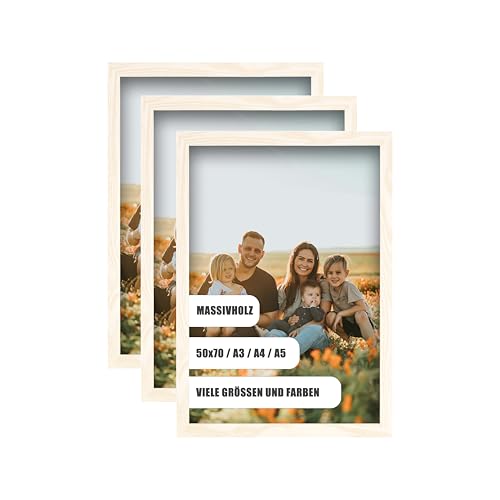 WDN CRAFT Bilderrahmen din A5 14,8x21 cm 3er SET- Natur Holz (Kiefer) - Fotorahmen 14,8x21 - Bilderrahmen A5 Weiß 3 Stück Bilderrahmen A5 Weiß von WDN CRAFT