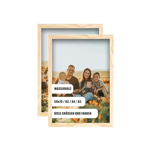 WDN CRAFT Bilderrahmen din A5 14,8x21 cm2er SET - Natur Holz (Kiefer) - Fotorahmen 14,8x21 - Bilderrahmen A5 Naturfarbenes 2 Stück Bilderrahmen A5 Naturfarbenes von WDN CRAFT