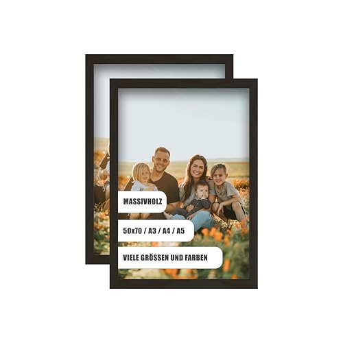 WDN CRAFT Bilderrahmen din A5 14,8x21 cm2er SET - Natur Holz (Kiefer) - Fotorahmen 14,8x21 - Bilderrahmen A5 Schwarz 2 Stück Bilderrahmen A5 Schwarz von WDN CRAFT