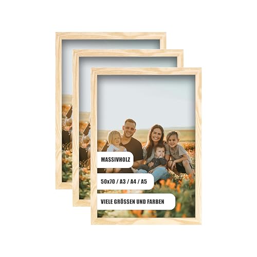WDN CRAFT Bilderrahmen din A5 14,8x21 cm3er SET - Natur Holz (Kiefer) - Fotorahmen 14,8x21 - Bilderrahmen A5 Naturfarbenes 3 Stück Bilderrahmen A5 Naturfarbenes von WDN CRAFT