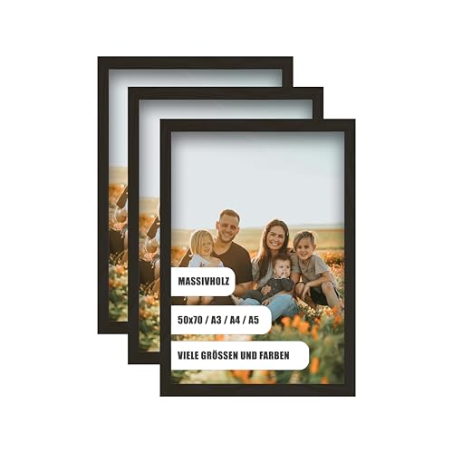 WDN CRAFT Bilderrahmen din A5 14,8x21 cm3er SET - Natur Holz (Kiefer) - Fotorahmen 14,8x21 - Bilderrahmen A5 Schwarz 3 Stück Bilderrahmen A5 Schwarz von WDN CRAFT