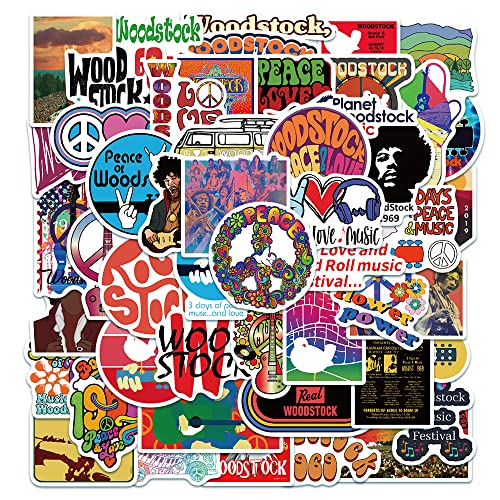 Woodstock Rock Music Festival Aufkleber (50 Stück) Rock and Roll Music zufällige Aufkleber für Erwachsene Teens Rock Roll Punk Vintage von WDOERA