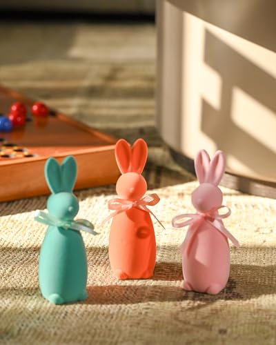 WDS WONDROUS Beflockte Osterhasen-Dekoration, 3 Stück Holzhasen-Figuren für Oster-Mittelstücke, rosa orange und grün, kleine Hasenstatuen für Kinder, Geschenk, Frühlingstischdekoration WDS WONDROUS Beflockte Osterhasen-Dekoration, 3 Stück Holzhasen-Figuren für Oster-Mittelstücke, rosa orange und grün, kleine Hasenstatuen für Kinder, Geschenk, Frühlingstischdekoration von WDS WONDROUS