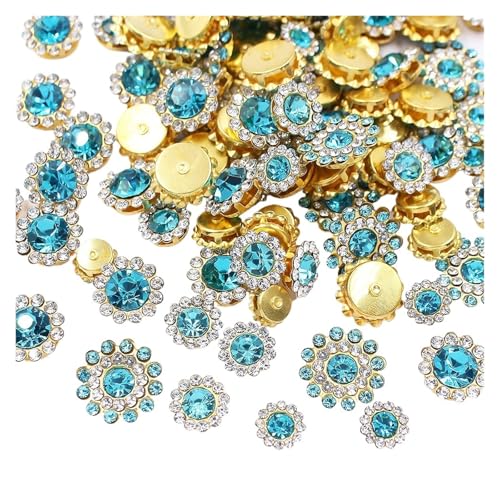 Strassknöpfe 100 Stück Strasssteine zum Aufnähen mit Blumen, glänzende Kristalle, Besatz aus Glassteinen, Perlen, Knöpfe, Basteln, Nähen von Strasssteinen for die Dekoration von Kleidung(Aquamarine, Strassknöpfe 100 Stück Strasssteine zum Aufnähen mit Blumen, glänzende Kristalle, Besatz aus Glassteinen, Perlen, Knöpfe, Basteln, Nähen von Strasssteinen for die Dekoration von Kleidung(Aquamarine, von WDSBZNB