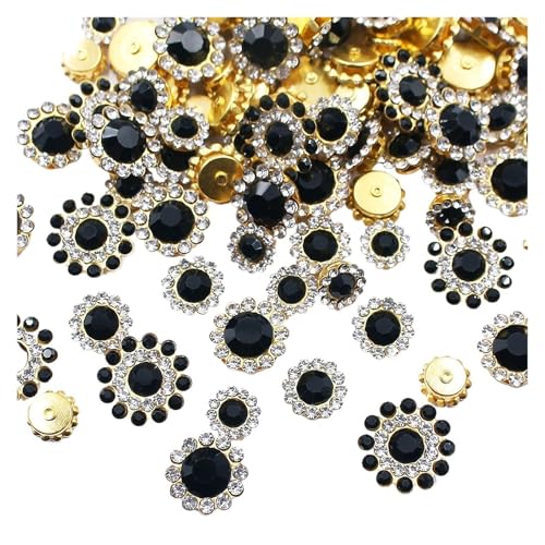 Strassknöpfe 100 Stück Strasssteine zum Aufnähen mit Blumen, glänzende Kristalle, Besatz aus Glassteinen, Perlen, Knöpfe, Basteln, Nähen von Strasssteinen for die Dekoration von Kleidung(Black,100PC Strassknöpfe 100 Stück Strasssteine zum Aufnähen mit Blumen, glänzende Kristalle, Besatz aus Glassteinen, Perlen, Knöpfe, Basteln, Nähen von Strasssteinen for die Dekoration von Kleidung(Black,100PC von WDSBZNB