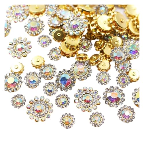 Strassknöpfe 100 Stück Strasssteine ​​zum Aufnähen mit Blumen, glänzende Kristalle, Besatz aus Glassteinen, Perlen, Knöpfe, Basteln, Nähen von Strasssteinen for die Dekoration von Kleidung(CrystalAB,1 von WDSBZNB