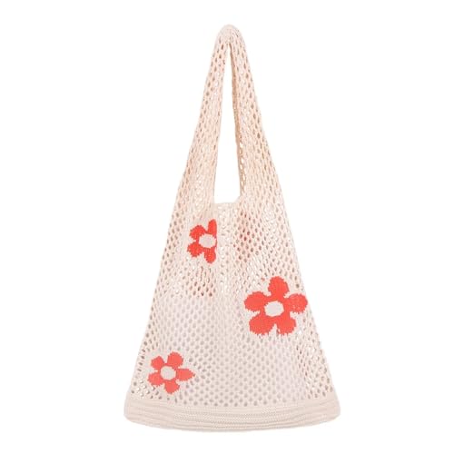WDSBZNB HäKeltasche Damen Schultertasche aus hohlem Webstoff, gehäkelte Hobo-Tasche, Strick-Handtasche, modische Damen-Tragetasche mit großem Fassungsvermögen, Einkaufstasche(Beige) von WDSBZNB
