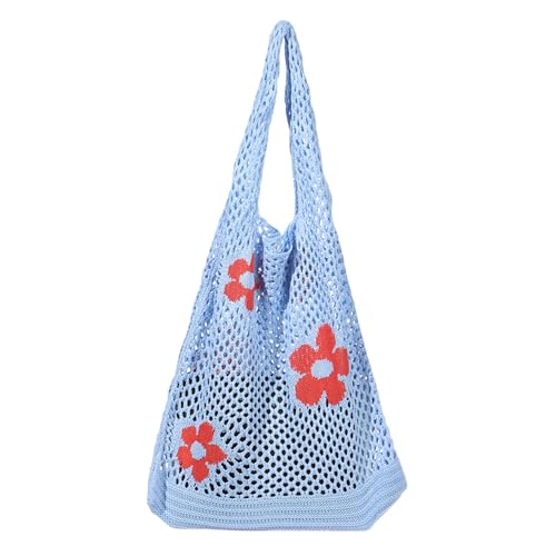 WDSBZNB HäKeltasche Damen Schultertasche aus hohlem Webstoff, gehäkelte Hobo-Tasche, Strick-Handtasche, modische Damen-Tragetasche mit großem Fassungsvermögen, Einkaufstasche(Blue) von WDSBZNB