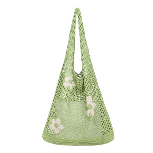 WDSBZNB HäKeltasche Damen Schultertasche aus hohlem Webstoff, gehäkelte Hobo-Tasche, Strick-Handtasche, modische Damen-Tragetasche mit großem Fassungsvermögen, Einkaufstasche(Green) von WDSBZNB