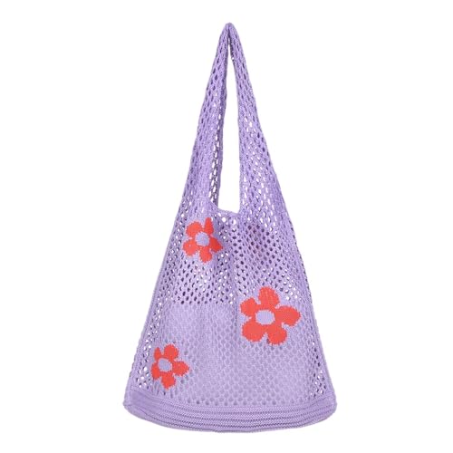WDSBZNB HäKeltasche Damen Schultertasche aus hohlem Webstoff, gehäkelte Hobo-Tasche, Strick-Handtasche, modische Damen-Tragetasche mit großem Fassungsvermögen, Einkaufstasche(Purple) von WDSBZNB