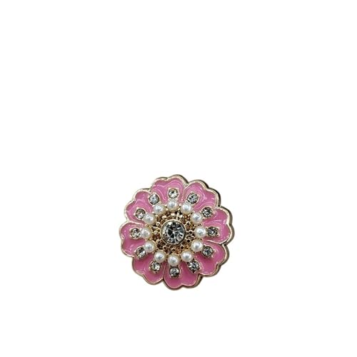 WDSBZNB Strassknöpfe 15/18/21/25 MM Vintage Blumendesign Metallschaftknöpfe for Kleidung Grün Rosa Strass Modedekor Nähknopf(Pink,21mm 6pcs) von WDSBZNB