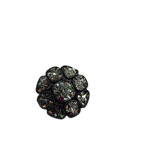 WDSBZNB Strassknöpfe 18/20/23 MM Vintage Glitter Shinning Metallknöpfe Der Kleidung Mode Strass Blume Design Nähen Knopf for Frauen Mantel(Black,23mm 6pcs) von WDSBZNB