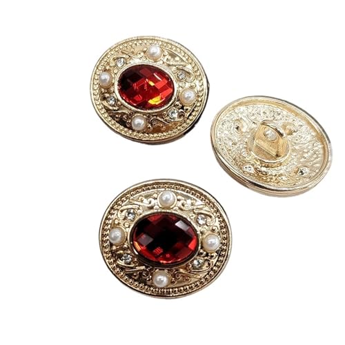 WDSBZNB Strassknöpfe 18 MM Vintage Katzenaugen Luxus Strass Perle Perlen Schaftknöpfe Der Kleidung Mode Metallknopf for Frauen Mantel(Red) von WDSBZNB
