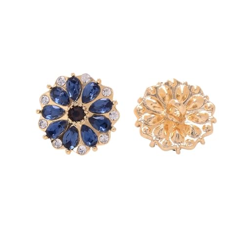 WDSBZNB Strassknöpfe 4 Stück Elegante Blaue Kristallblumenform, Goldener Boden, Metallschaft, handgefertigte Nähknöpfe, Handarbeiten, Kleidungszubehör(28mm) von WDSBZNB