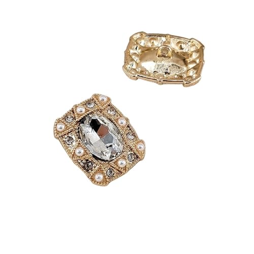 WDSBZNB Strassknöpfe 4 stücke 24 * 20mm Luxus Oval Strass Knöpfe Der Kleidung Gold Große Perle Perlen Vintage Shinning Fashion Decor Ösenknopf Nähen(Clear) von WDSBZNB