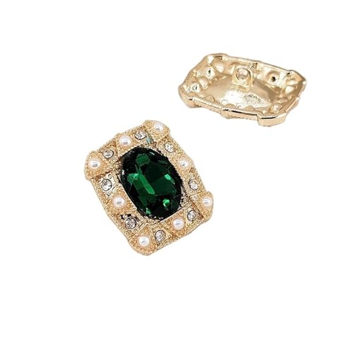 WDSBZNB Strassknöpfe 4 stücke 24 * 20mm Luxus Oval Strass Knöpfe Der Kleidung Gold Große Perle Perlen Vintage Shinning Fashion Decor Ösenknopf Nähen(Green) von WDSBZNB