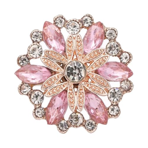 WDSBZNB Strassknöpfe 4 stücke Schönheit Kristall Blumen Rot Blau Strass Metall 18mm Druckknöpfe Fit 18mm Snap Schmuck(Pink) von WDSBZNB