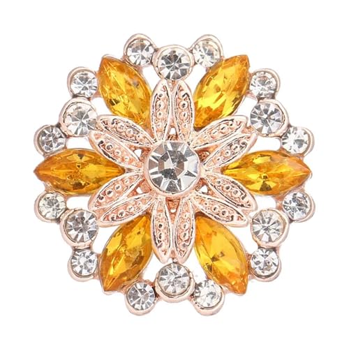 WDSBZNB Strassknöpfe 4 stücke Schönheit Kristall Blumen Rot Blau Strass Metall 18mm Druckknöpfe Fit 18mm Snap Schmuck(Yellow) von WDSBZNB