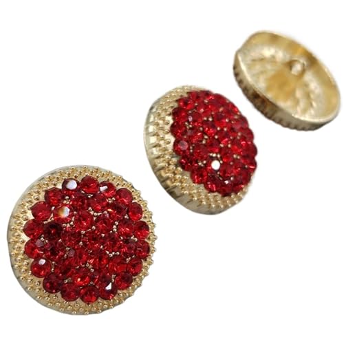 WDSBZNB Strassknöpfe Luxuriöse rote Strass-Metall-Schaftknöpfe for Kleidung, glänzendes Gold, rund, Modedekor, Nähknopf for Kleidungsstück(Red,23mm 6pcs) von WDSBZNB