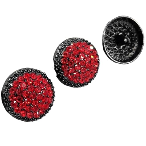 WDSBZNB Strassknöpfe Luxuriöse rote Strass-Metall-Schaftknöpfe for Kleidung, glänzendes Gold, rund, Modedekor, Nähknopf for Kleidungsstück(Red with bk,25mm 6pcs) von WDSBZNB