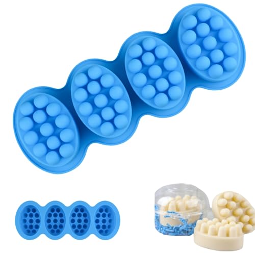 4 Mulden Massagestab Seifenformen aus Silikon, handgefertigter Haarkamm/Bürste/Shampoo, Eisform für Haarpflege, DIY 3D-Seifenformen für Seifenherstellung (blau) von WDTGJRIP