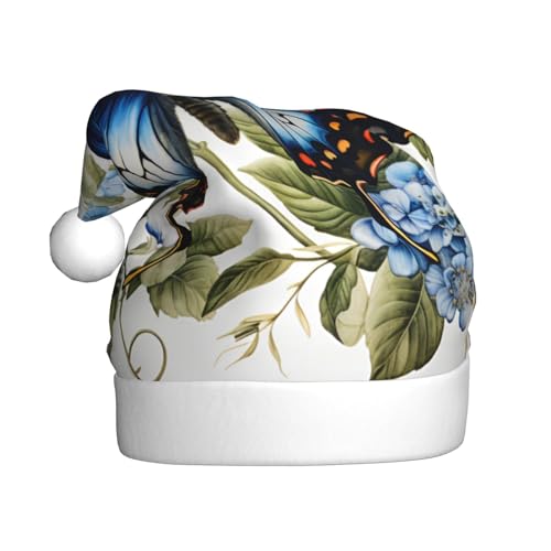 WDXQHY Blaue Schmetterlinge in Blumen für Erwachsene, Plüsch-Weihnachtsmütze, festliche Feiertagsdekoration und Party-Accessoire, Weihnachtsmütze für Erwachsene, Feiertagsparty-Dekorationen WDXQHY Blaue Schmetterlinge in Blumen für Erwachsene, Plüsch-Weihnachtsmütze, festliche Feiertagsdekoration und Party-Accessoire, Weihnachtsmütze für Erwachsene, Feiertagsparty-Dekorationen von WDXQHY