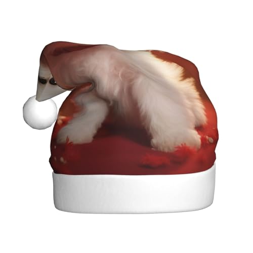 WDXQHY Niedlicher weißer Welpe für Erwachsene, Plüsch-Weihnachtsmütze, festliche Feiertagsdekoration und Partyzubehör, Weihnachtsmütze für Erwachsene, Feiertagsparty-Dekorationen WDXQHY Niedlicher weißer Welpe für Erwachsene, Plüsch-Weihnachtsmütze, festliche Feiertagsdekoration und Partyzubehör, Weihnachtsmütze für Erwachsene, Feiertagsparty-Dekorationen von WDXQHY