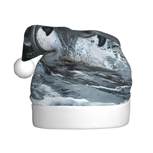 WDXQHY Plüsch-Weihnachtshut mit zwei Delfinen für Erwachsene, Urlaubsdekoration und Partyzubehör, Weihnachtshut für Erwachsene von WDXQHY