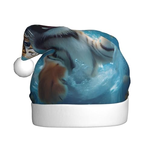 WDXQHY Weihnachtsmütze mit schwimmendem Tiger, Plüsch, festliche Feiertagsdekoration und Partyzubehör, Weihnachtsmütze für Erwachsene, Feiertagsparty-Dekorationen WDXQHY Weihnachtsmütze mit schwimmendem Tiger, Plüsch, festliche Feiertagsdekoration und Partyzubehör, Weihnachtsmütze für Erwachsene, Feiertagsparty-Dekorationen von WDXQHY