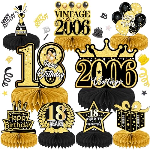 Geburtstag Dekoration 18. Tischdeko Bienenwabe Mittelstück mit Konfetti für Männer Frauen Tischdekoration Party Geburtstagsparty 9Stk Schwarz Gold Geburtstag Dekoration 18. Tischdeko Bienenwabe Mittelstück mit Konfetti für Männer Frauen Tischdekoration Party Geburtstagsparty 9Stk Schwarz Gold von WDZGX