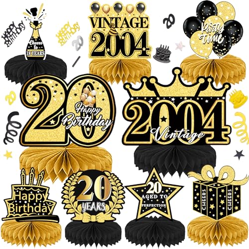 WDZGX Geburtstag Dekoration 20. Tischdeko Bienenwabe Mittelstück mit Konfetti für Männer Frauen Tischdekoration Party Geburtstagsparty 9Stk Schwarz Gold WDZGX Geburtstag Dekoration 20. Tischdeko Bienenwabe Mittelstück mit Konfetti für Männer Frauen Tischdekoration Party Geburtstagsparty 9Stk Schwarz Gold von WDZGX